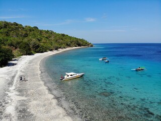 beautiful sea and landsace at sengelu beach, sumbawa indonesia. traveling concept on the island with sea and hill, Wanderlust Chronicles: Explore the World's Hidden Gems. drone view