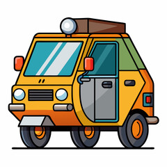 Cartoon Illustration of a Yellow and Orange Retro Van