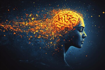 A vibrant illustration of a woman with a fiery brain symbolizing the power of creativity the intensity of thought and the passionate drive for intellectual exploration