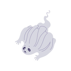 Cute spooky white ghost flying down, vector cartoon night ghost spirit, funny monster, Halloween mysterious symbol