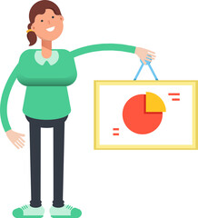 Girl Character Holding Pie Chart Signage
