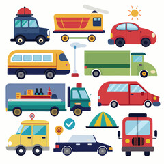 Collection of Colorful Vehicles with Different Features