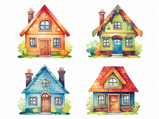 Set of cute colorful houses and cottages