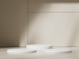 3d display product beige minimal scene with geometric podium platform. cylinder background 3d rendering with podium. stand for cosmetic products. Stage showcase on pedestal 3d beige studio