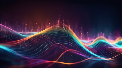 A colorful wave pattern with a dark background