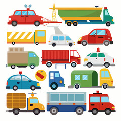 Collection of Colorful Cartoon Vehicles with Different Functions