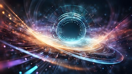 Obraz premium A colorful, swirling galaxy with a black hole in the center