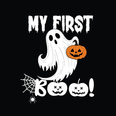 My First Boo, Cute Minimal Halloween Tshirt Design, Baby's First Halloween Tshirt Design, Print on Demand, Creative new Minimal Tshirt Design