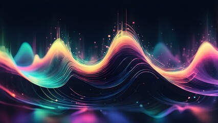 A colorful wave of light is displayed on a dark background