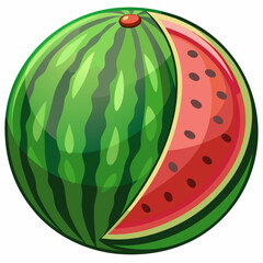 A Whole Watermelon with a Slice Cut Out