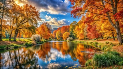 Fototapeta premium autumn trees reflected in water
