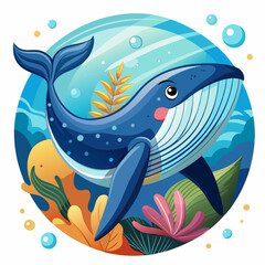 Blue Whale Swimming in Coral Reef