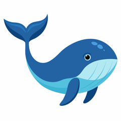 Cartoon Illustration of a Blue Whale with a Tail