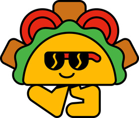 Colorful Cartoon Taco Character with Sunglasses
