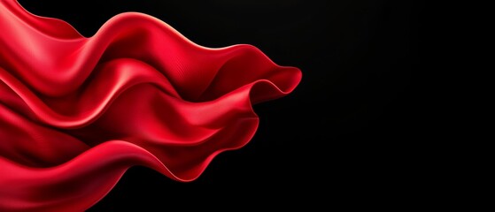 Fototapeta premium A red silk fabric flutters in the wind against a black backdrop