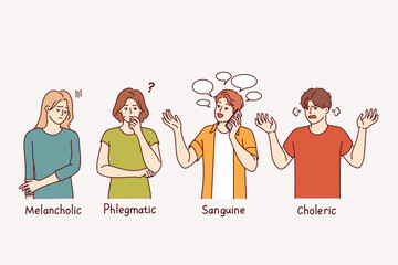 People with different types of temperament with signatures melancholic and phlegmatic or sanguine and choleric. Psychological differences in temperament and personality that affect sociability