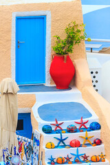 Santorini stairs with starfish and seashell decorations