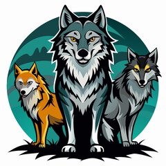Three Wolves Standing Together in a Forest Setting