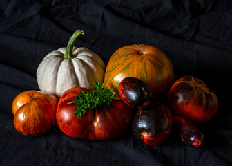 Photo of various fruits and vegetables, seasonal vegetables, autumn