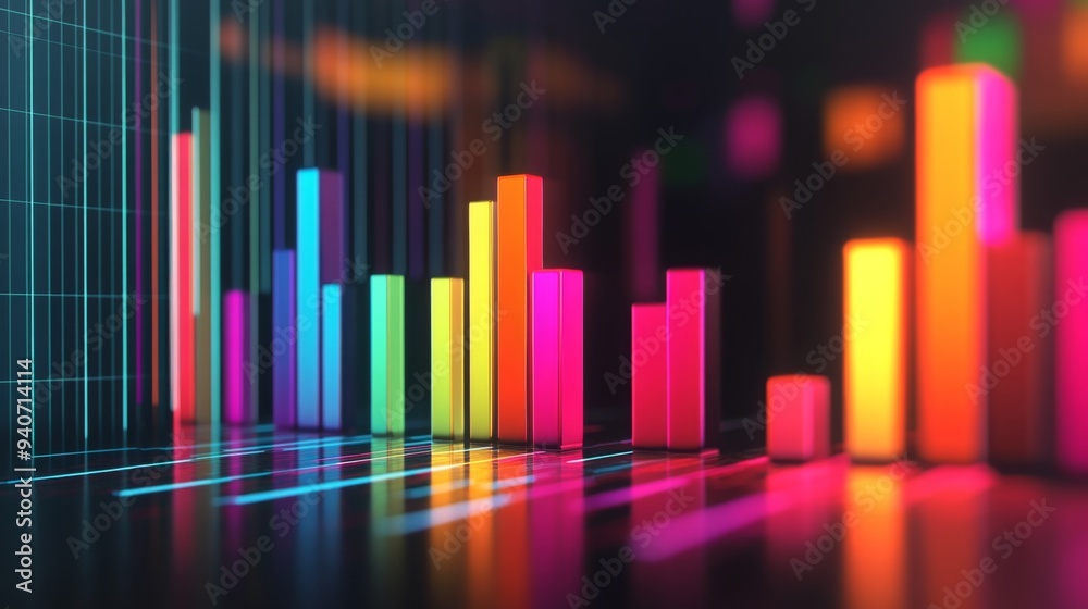 Poster A 3D bar chart with stacked bars and layered colors, presenting complex financial data with a clear and engaging visual style.