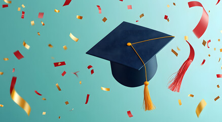"3D Vector Illustration of a Dark Blue Graduation Cap Floating"