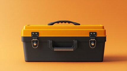 Black and yellow toolbox on orange. Ideal for projects, construction, and DIY.