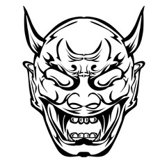 The design of the Hannya mask is typical Japanese with a transparent background. Perfect for stickers, logos or icons