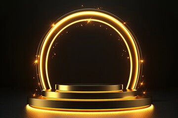 Golden podium with glowing ring. Perfect for showcasing products or awards.