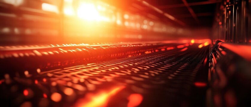 Closeup of computer server with glowing lights in a data center, capturing the essence of high-tech infrastructure and digital networking.