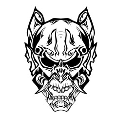 The design of the Hannya mask is typical Japanese with a transparent background. Perfect for stickers, logos or icons