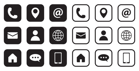 Contact us vector icon set. Website icon set phone location email website message home chat contact. Minimal icons.