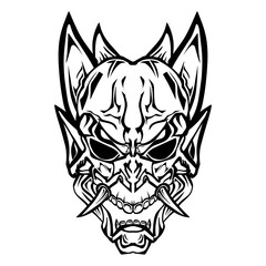 The design of the Hannya mask is typical Japanese with a white background. Perfect for stickers, logos or icons