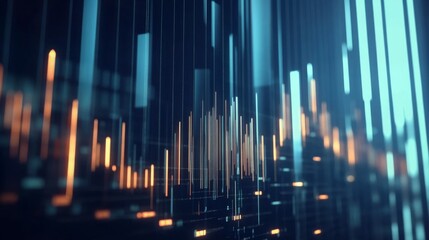 A 3D stock market graph with animated bars and lines, illustrating financial growth and fluctuations in a dynamic, modern setting.