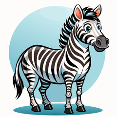 Fototapeta premium Cartoon Zebra with Black and White Stripes Standing on a Blue Circle