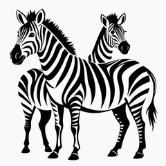 Obraz premium Two Zebras Standing Side-by-Side in Black and White Silhouette