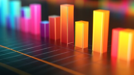 A close-up of a 3D bar graph displaying financial data with vibrant, colorful bars rising above a grid, showcasing the dynamic nature of investment trends.