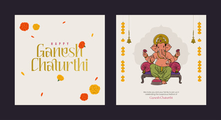 Ganesh Chaturthi Invitation card design with Ganesha, Traditional element vector illustration, Social media banner design template 