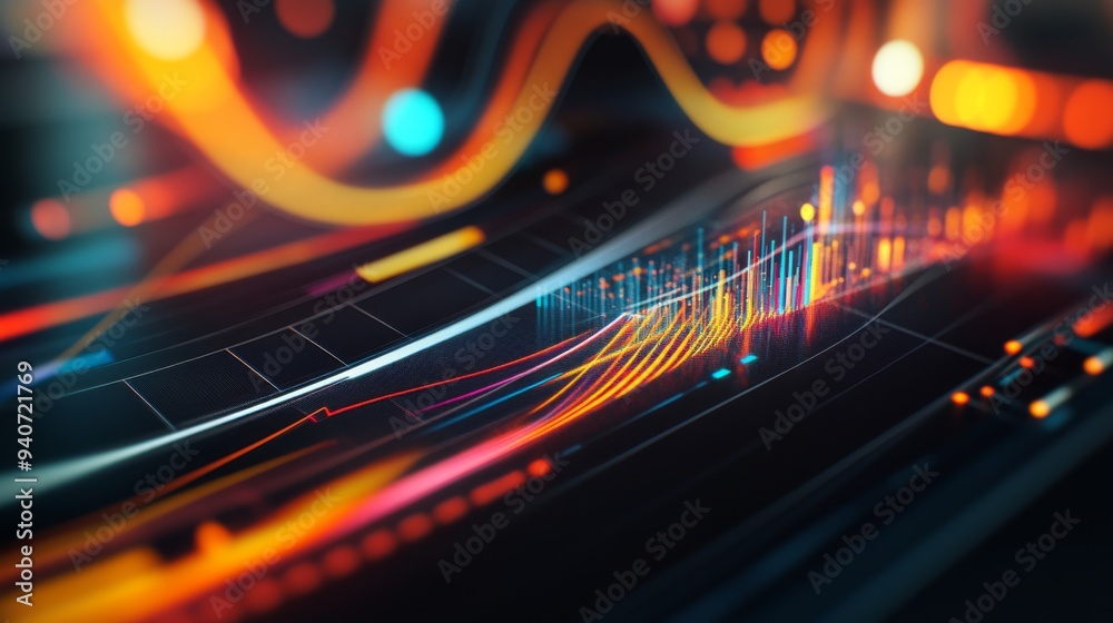 Fototapete A close-up of a 3D financial graph with transparent elements and colorful data lines, presenting a clean and sophisticated look.