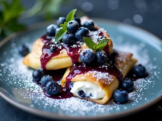 Blue cheese blintzes oozing ricotta and cream cheese