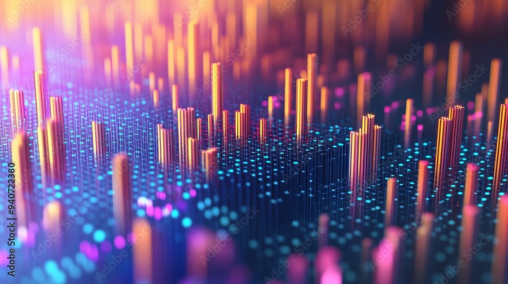 Leinwandbilder A close-up of a 3D financial heatmap with color-coded data points and intensity gradients, representing the distribution and frequency of financial metrics.