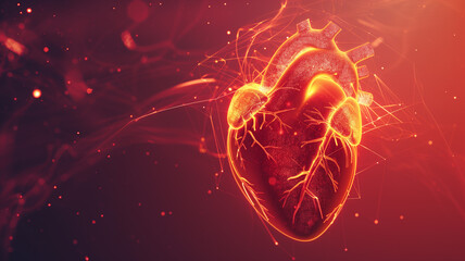 AI in cardiology: A futuristic image showcasing a human heart with an electrocardiogram, representing the use of artificial intelligence in heart disease diagnosis and treatment.