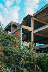 Old abandoned unfinished concrete structure in Vrasna, Greece