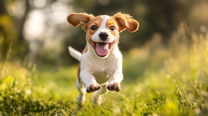 A close-up of a dog face as it runs with its tongue out, capturing the pure happiness and energy of the moment.
