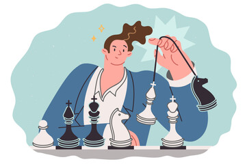 Man strategist plays chess planning political advertising campaign before elections