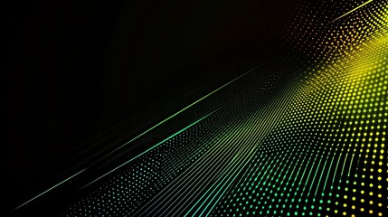 Abstract Green and Yellow Dotted Lines Pattern on Black Background