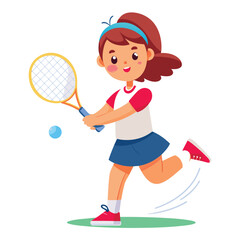 Girl playing tennis on white background