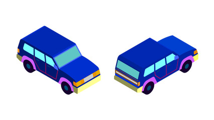 isometric blue  car off-road vector illustration 