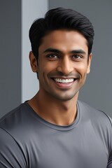 Obraz premium Portrait of handsome good looking indian male model wearing gray t-shirt mockup
