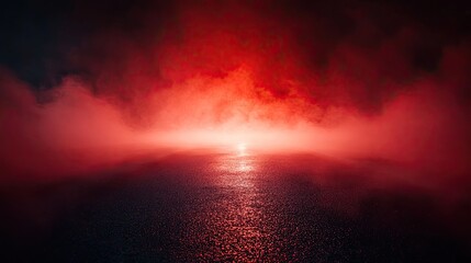 Fototapeta premium Red Sky Foggy Road