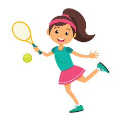 Girl playing tennis on white background